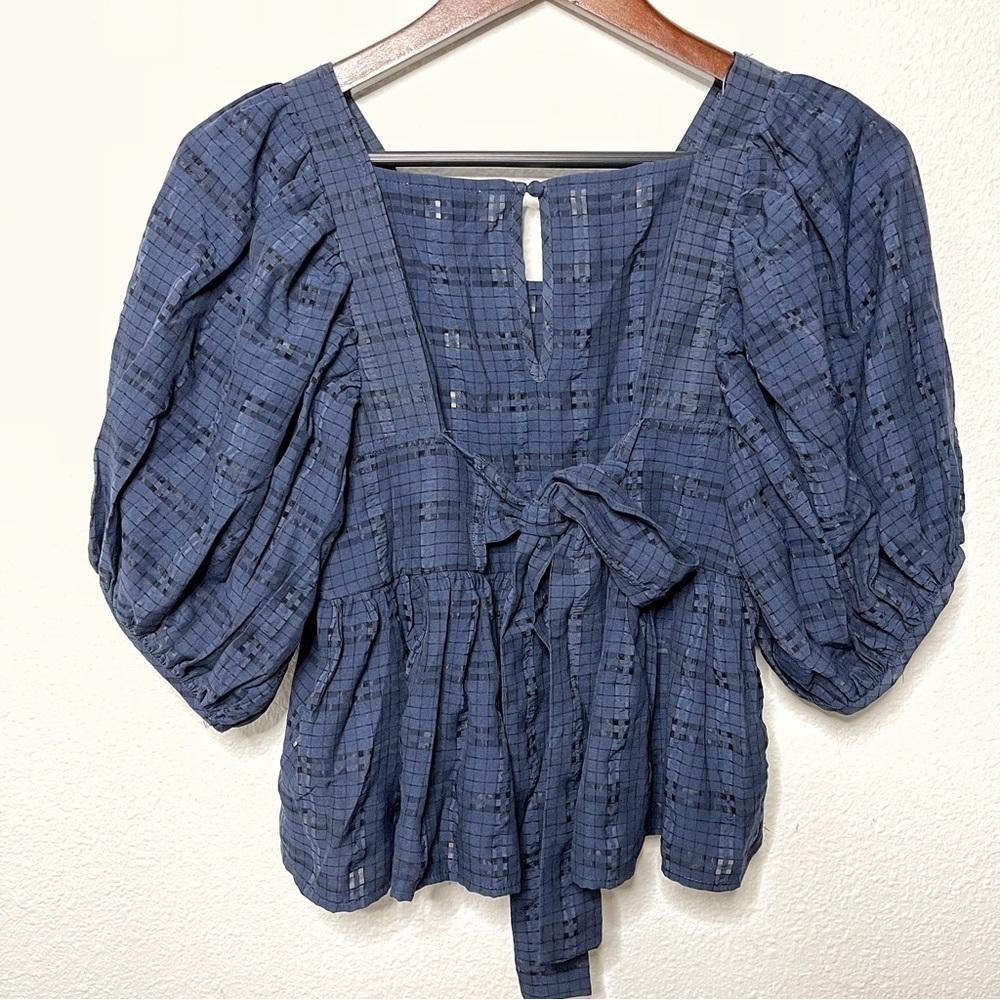 Moon River Square neck puff sleeve navy blue babydoll top XS NWT - Picture 4 of 11